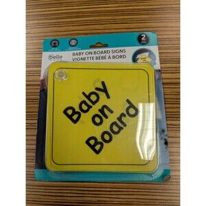 NEW Belle On The Go Baby On Board Signs 2 Pack Car Window Suction Cup Yellow New